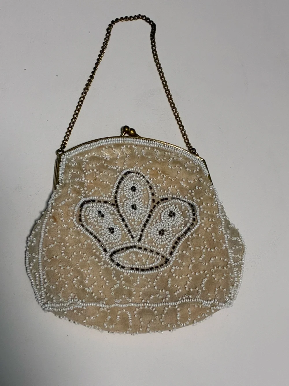 Vintage Beaded Cream Small Hand held Evening Purse